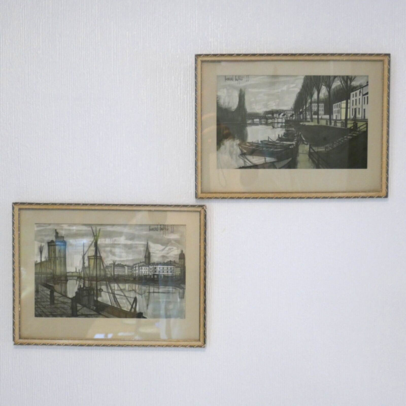 Vintage Pair Of Bernard Buffet Prints In Original Frames. 1955 Rochelle / Marne