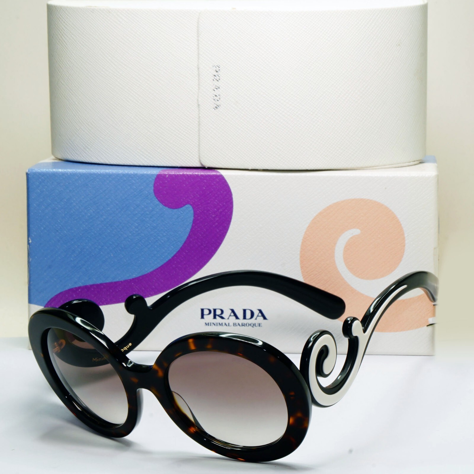 Prada Sunglasses Baroque Swirl Brown White Round PR08TS SPR