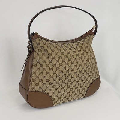 GUCCI Bree large brown & beige GG Supreme canvas & leather hobo bag authentic