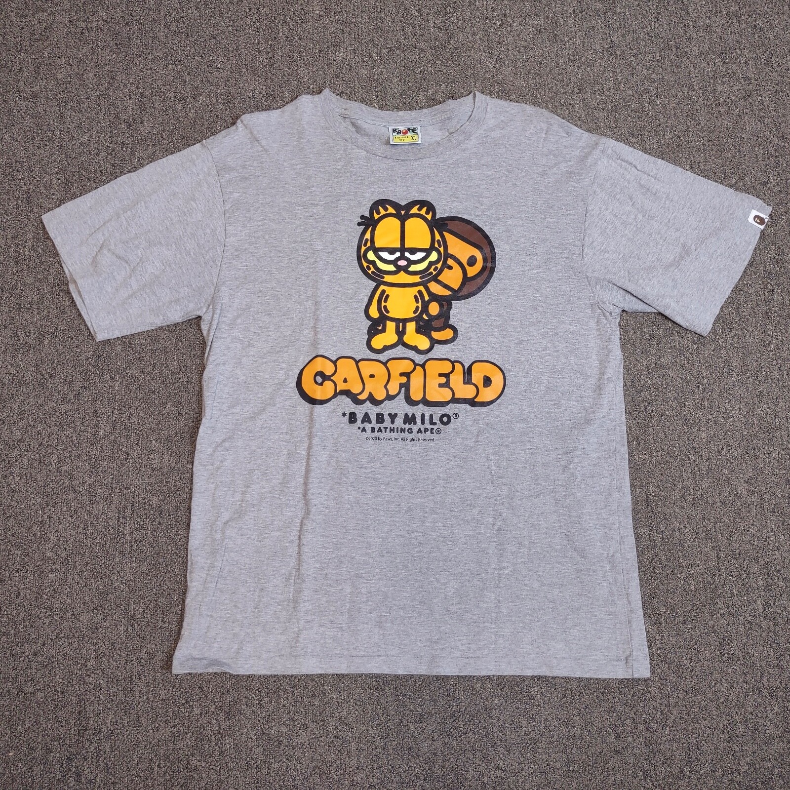 

Мужская футболка A Bathing Ape Bape Garfield Baby Milo 03, серая, оранжевая, черная, Серый
