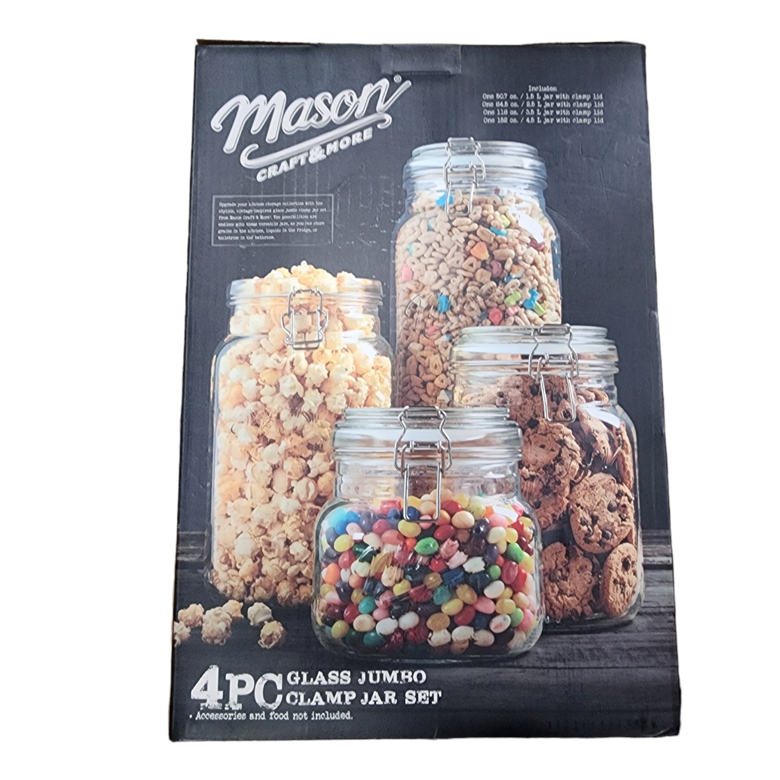 Mason Jar Kitchen Canister Set 4 Pc Jumbo Glass Jars Kitchen Storage Clamp Lid