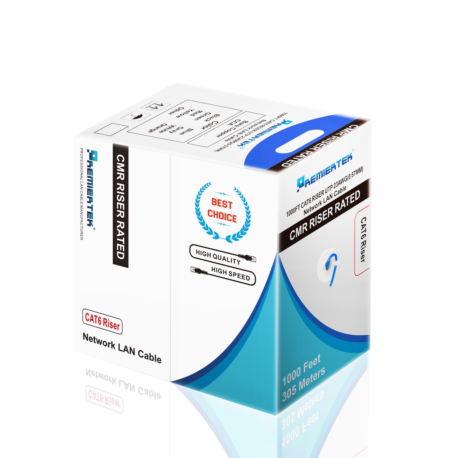 CAT6 1000FT 550MHz Full Copper Riser UTP NETWORK ETHERNET CABLE 23AWG BLUE