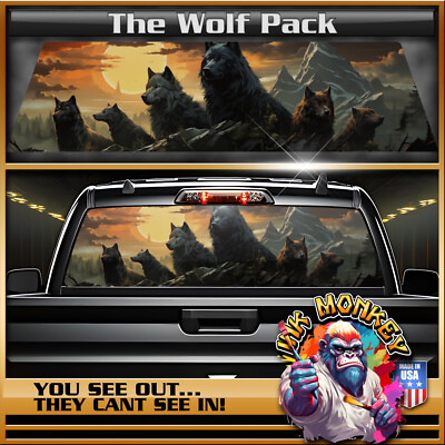Wolf Pack Rear Window Tint Graphic Decal Wrap Back See Through Tech 11500