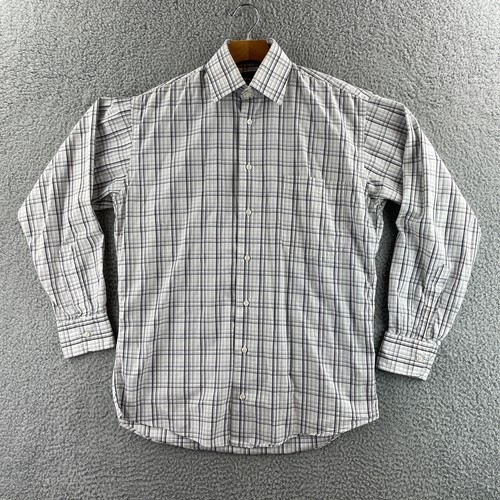 Burberry London Shirt Mens Small White Plaid Long Sleeve