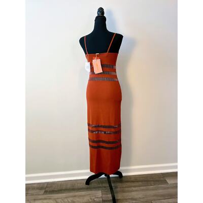 Pre-owned Cult Gaia Olitan Midi Dress Tannin Small Knit Pullover Beaded Spaghetti Strap In Orange