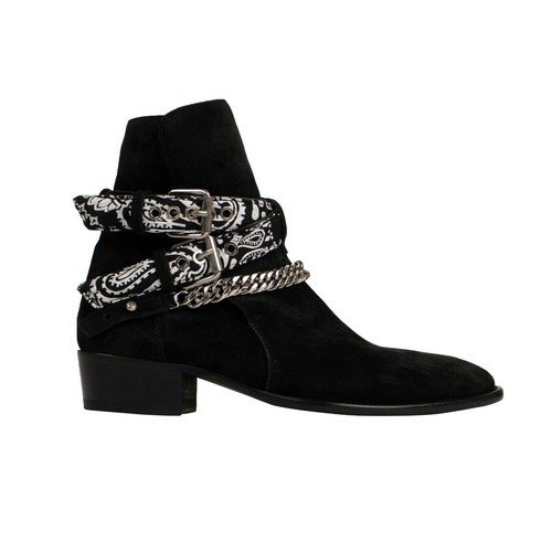 Pre-owned Amiri Black Suede Bandana Buckle Boots Shoe Size 8/41 $1390