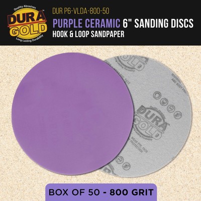800 Grit 6" Purple Ceramic Sanding Discs, Box of 50 - Hook & Loop Sandpaper