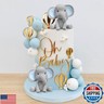 Elephant Cake Decoration with Mini Elephant Oh Baby Cake Topper Blue White Pearl Balls Hot Air Balloon for Baby Shower Boy Elephant Theme Birthday Party Supplies (BLUE)