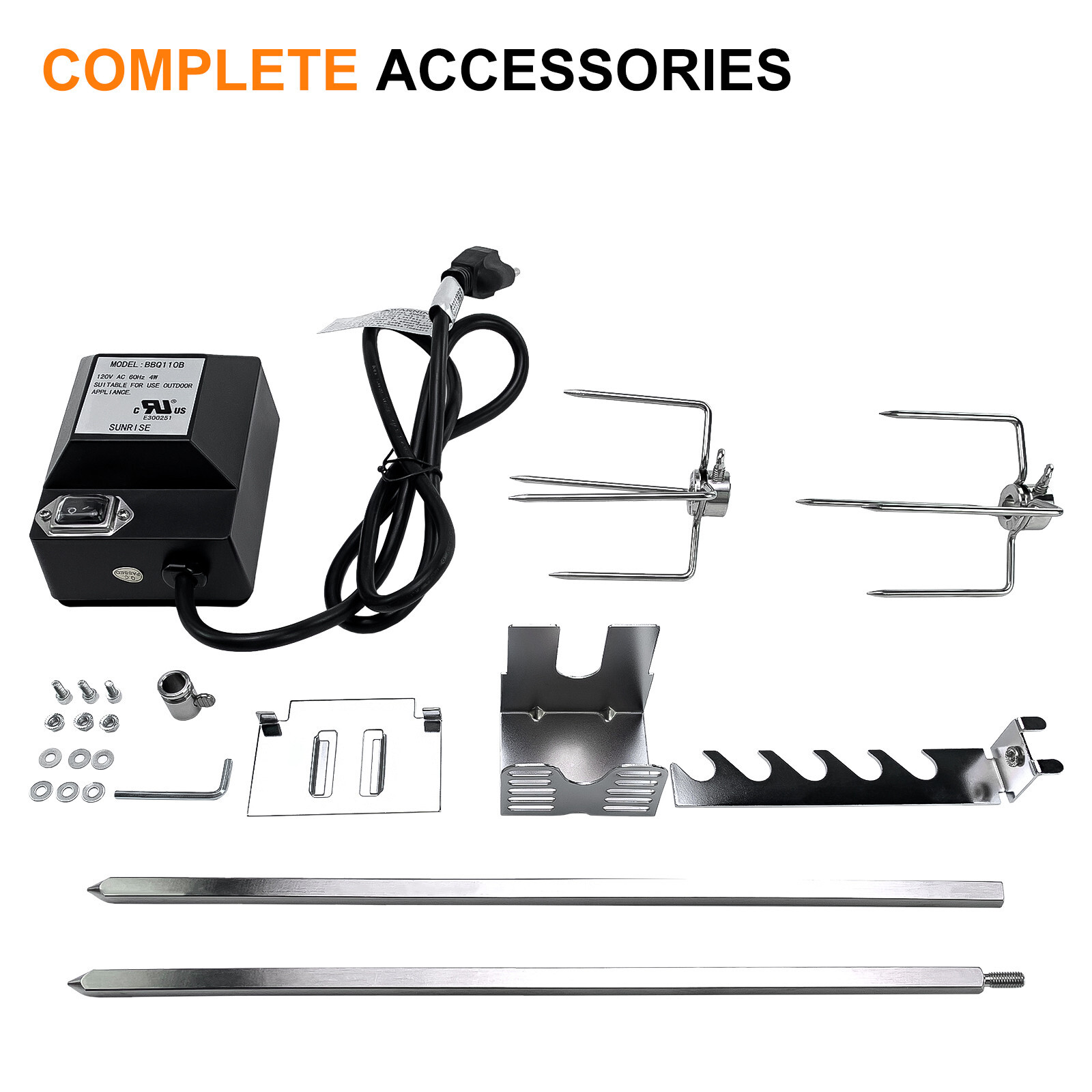 28" Electric BBQ Rotisserie Grill Kit 4W Roaster Electric Rotisserie Motor Kit