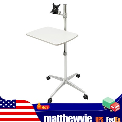 Portable Mobile Rolling Laptop Floor Standing Table Computer Stand Adjustable