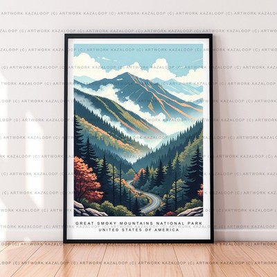 Great Smoky Mountains National Park Illustration Print Art Unframed