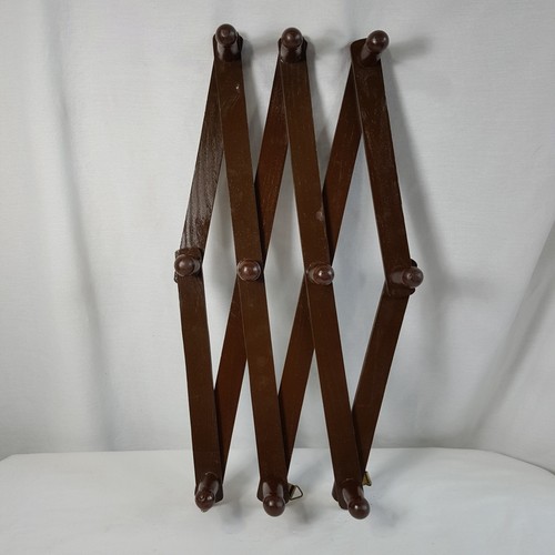 Brown Wooden 10 Peg Expandable Rack Folding Accordion Coats Hats Cups Mugs Long