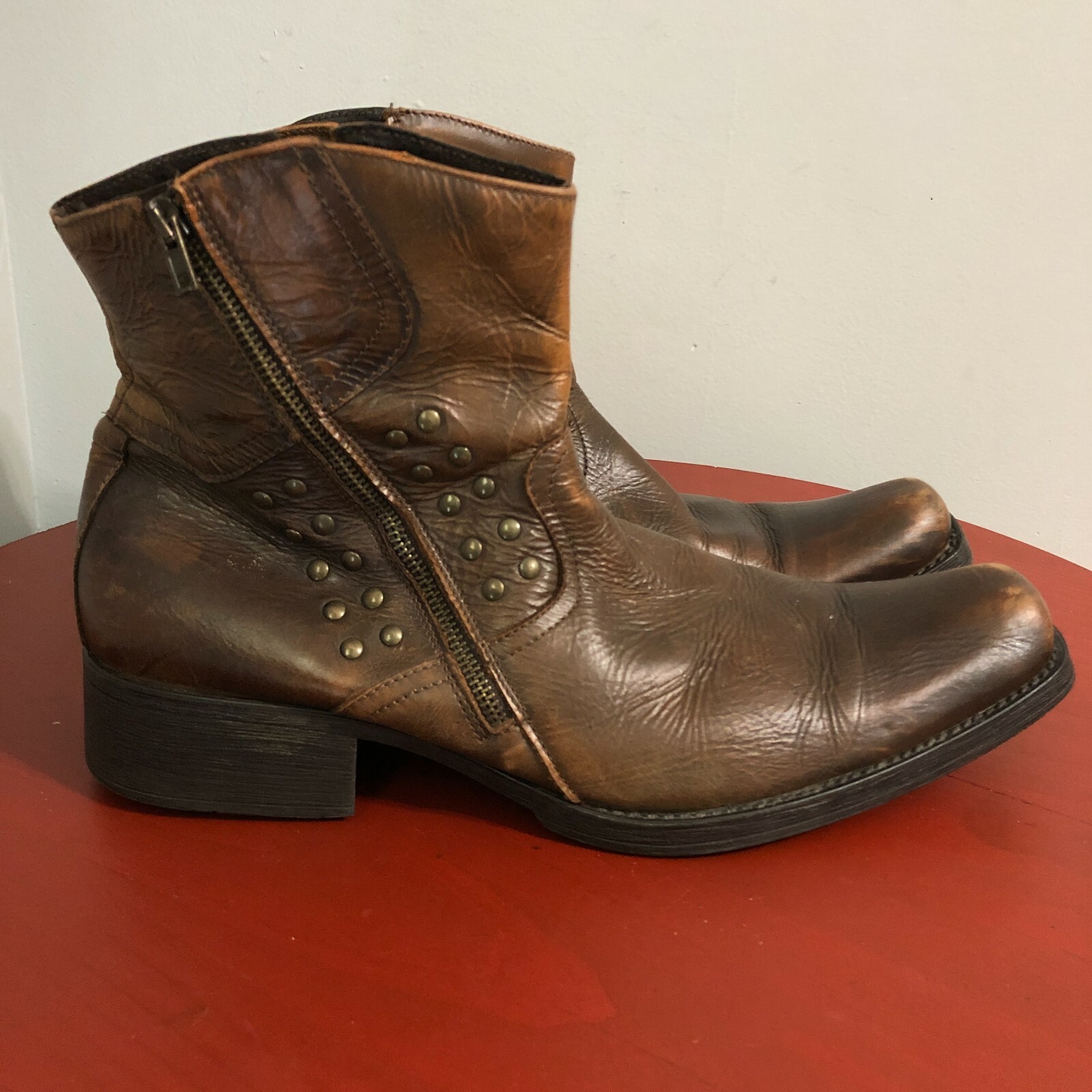 Shoes Brown Black Leather Studded Zip 