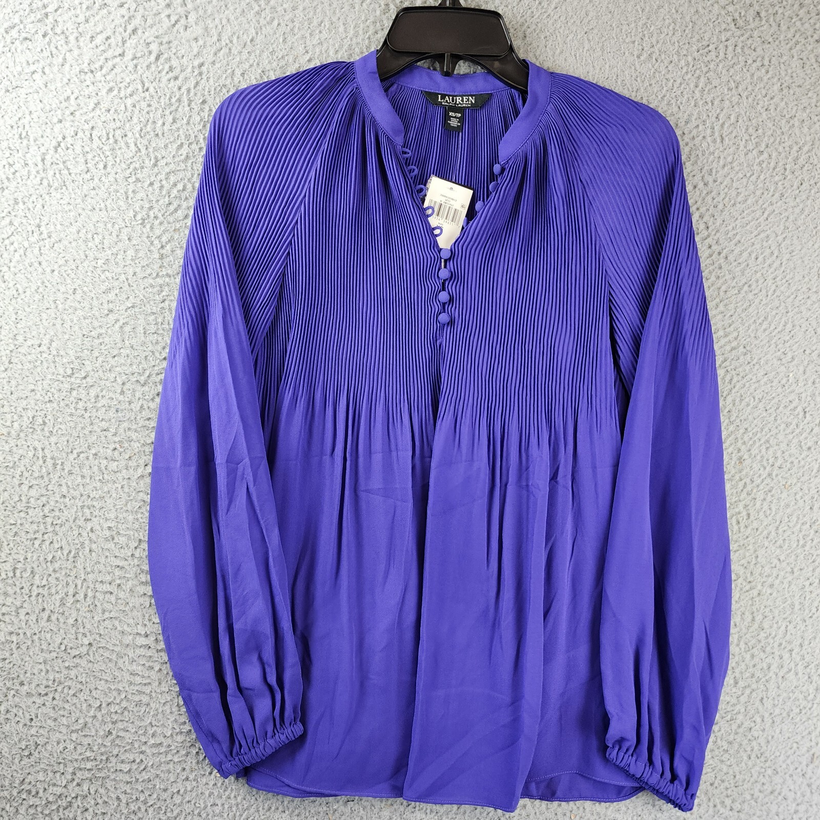 Lauren Ralph Lauren Ruched 1/4-Placket Top Womens XS Violet Amthyst Long Sleeve - Picture 1 of 12