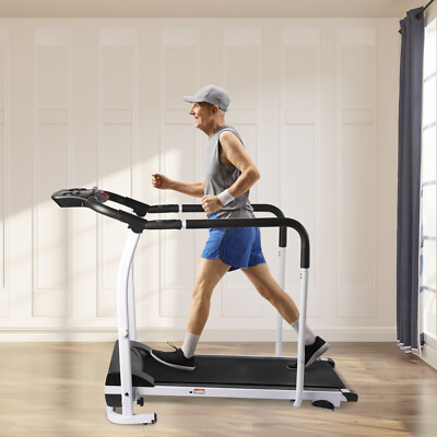 Electric Treadmill Elderly Walking Pad Machine with Full Handrails & Heart Rate