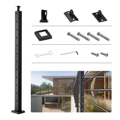 VEVOR Cable Railing Post 42''x2''x2'' Stainless Steel w/ Level-Drilled Holes Black