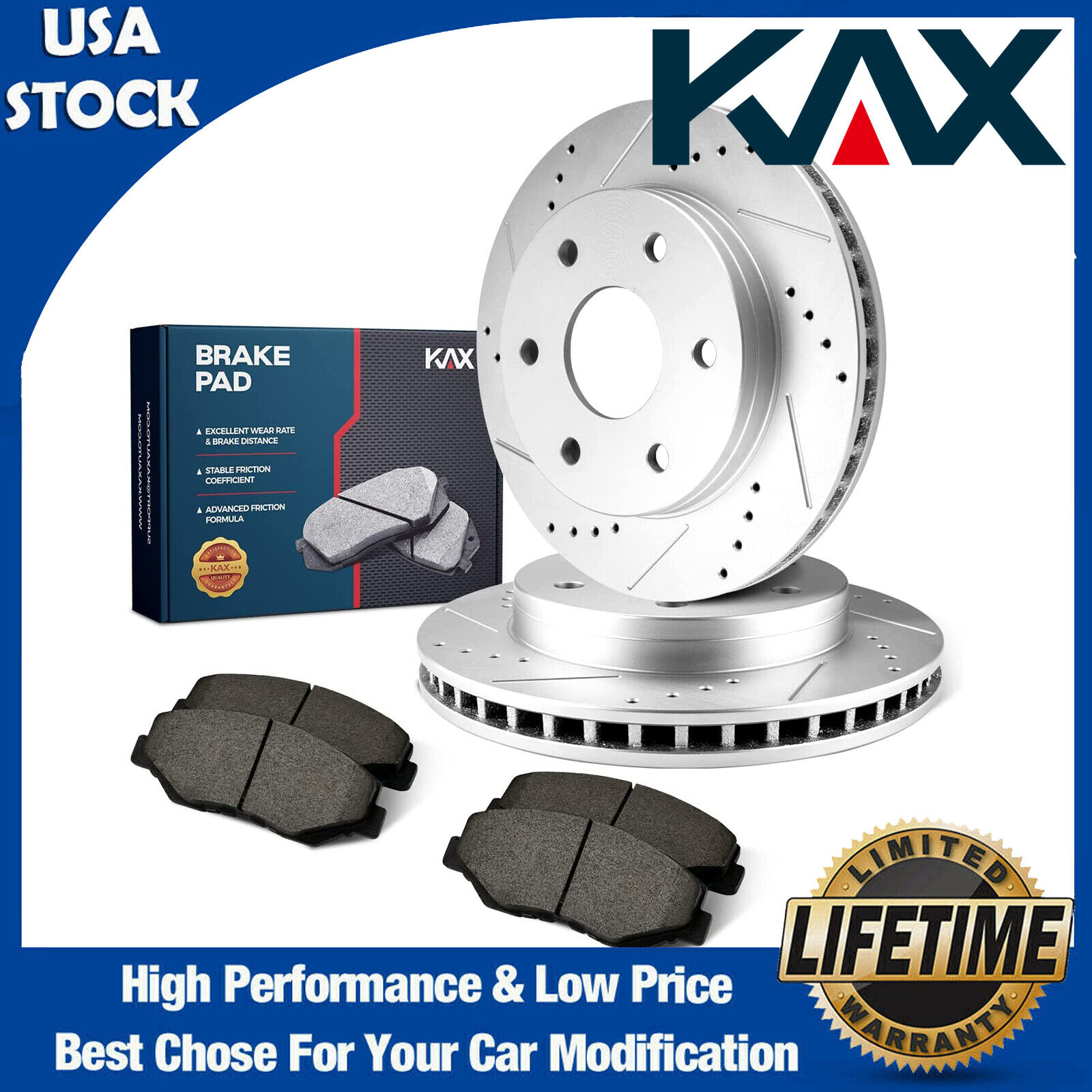 Rear Drilled Disc Rotors Ceramic Brake Pads Kit for Dodge Durango Ram 1500 5-Lug
