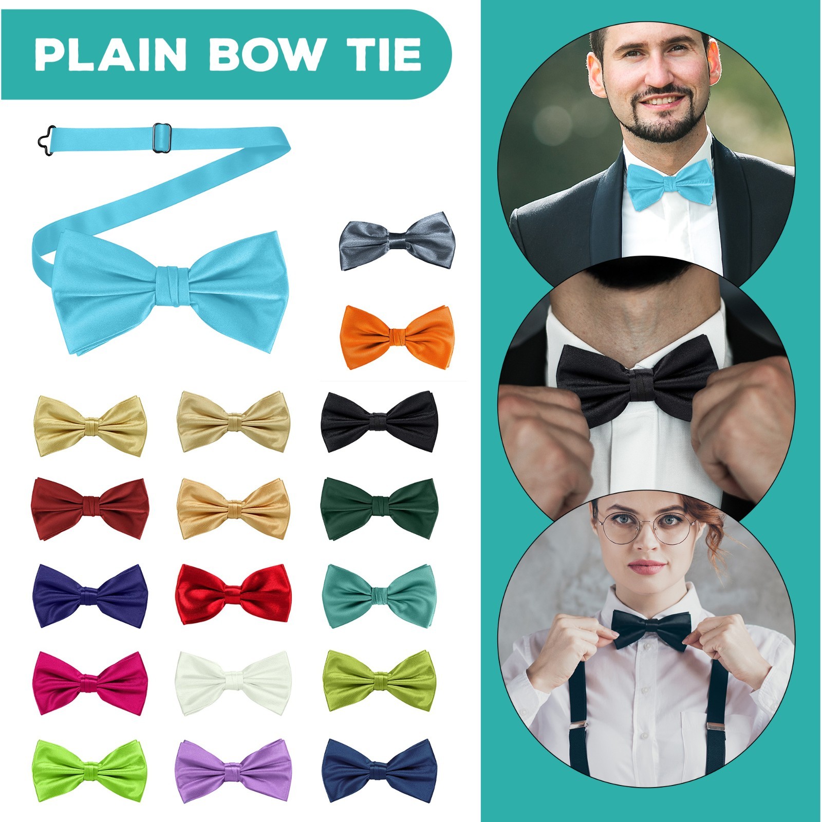 Trimming Shop Klassische Verstellbare Fliege Vorgebunden Uni Satin Hochzeit