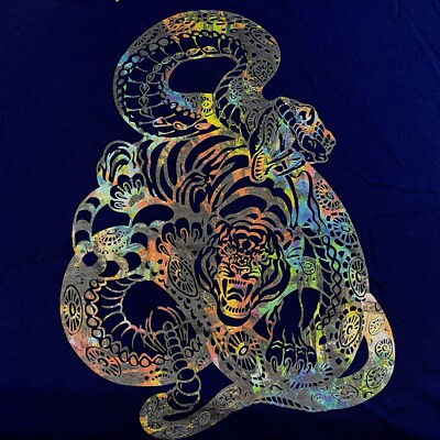 Robert Graham Colorful Double Headed Cobra Snake Print Tee Shirt Crew Neck XL