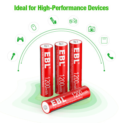 EBL Lot AA AAA Rechargeable Batteries 3000mWh 1200mWh 1.5V Lithium ion Battery