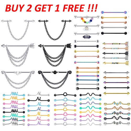 14G Stainless Steel Industrial Barbell Earring Cartilage Piercing