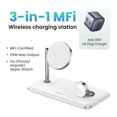 Ugreen MFi Magsafe 25W Wireless Charger Stand 3-in-1 for iPhone 15 14 Pro Max