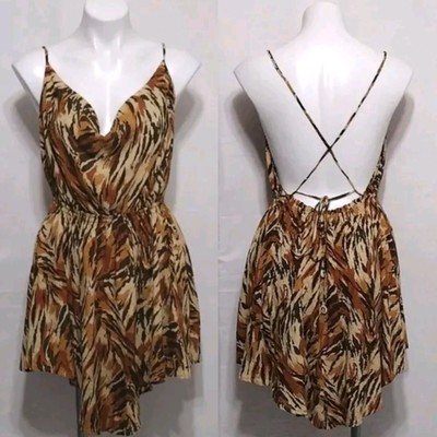 Indah Tahani Cowl Neck Backless Leopard Print Mini Dress Medium