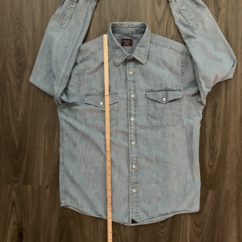 Untuckit Denim Jean Shirt Men&rsquo;s Button Long Sleeve Pocket Slim Fit Medium
