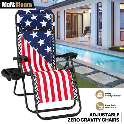 Zero Gravity Chair Folding Outdoor Lounge Recliner Beach Chair w/Detachable Tray