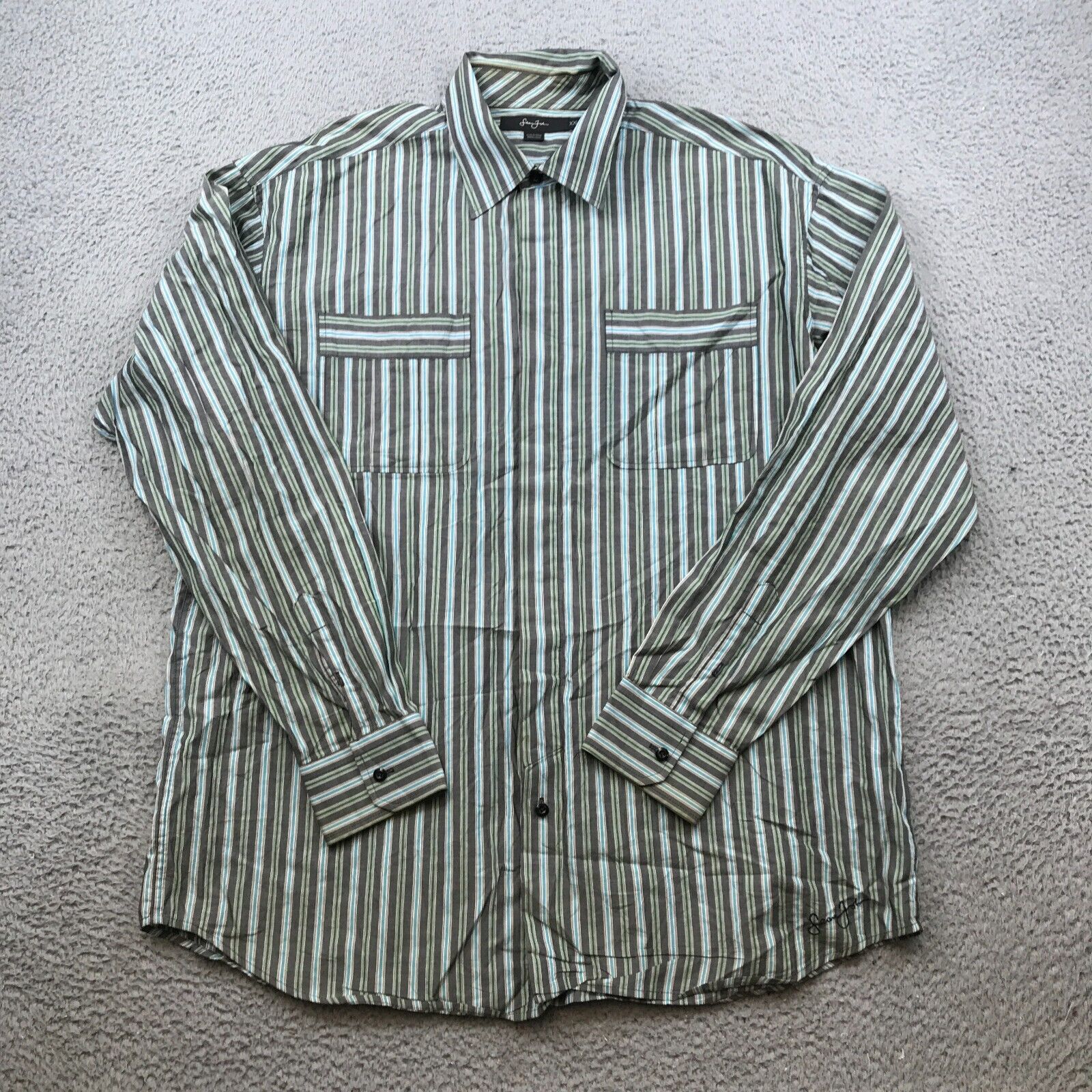 Sean John Shirt Adult 2XL Blue Striped Button Down Long Sean John Shirt Adult 2XL Blue Striped Button Down Long