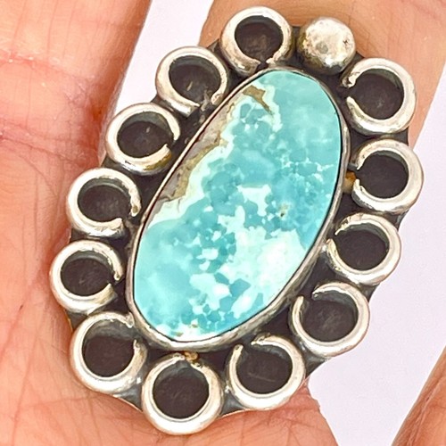 アクセサリー Vintage Navajo turquoise ring Turquoise Long Flower Ring Sz 7 Navajo Sterling Silver 9g