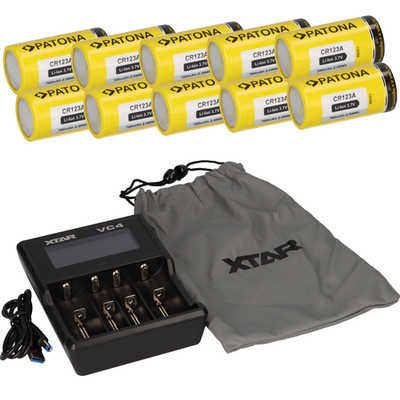 Set 10x Batería Patona CR123A + Cargador Xtar VC4 Li-Ion NiMH