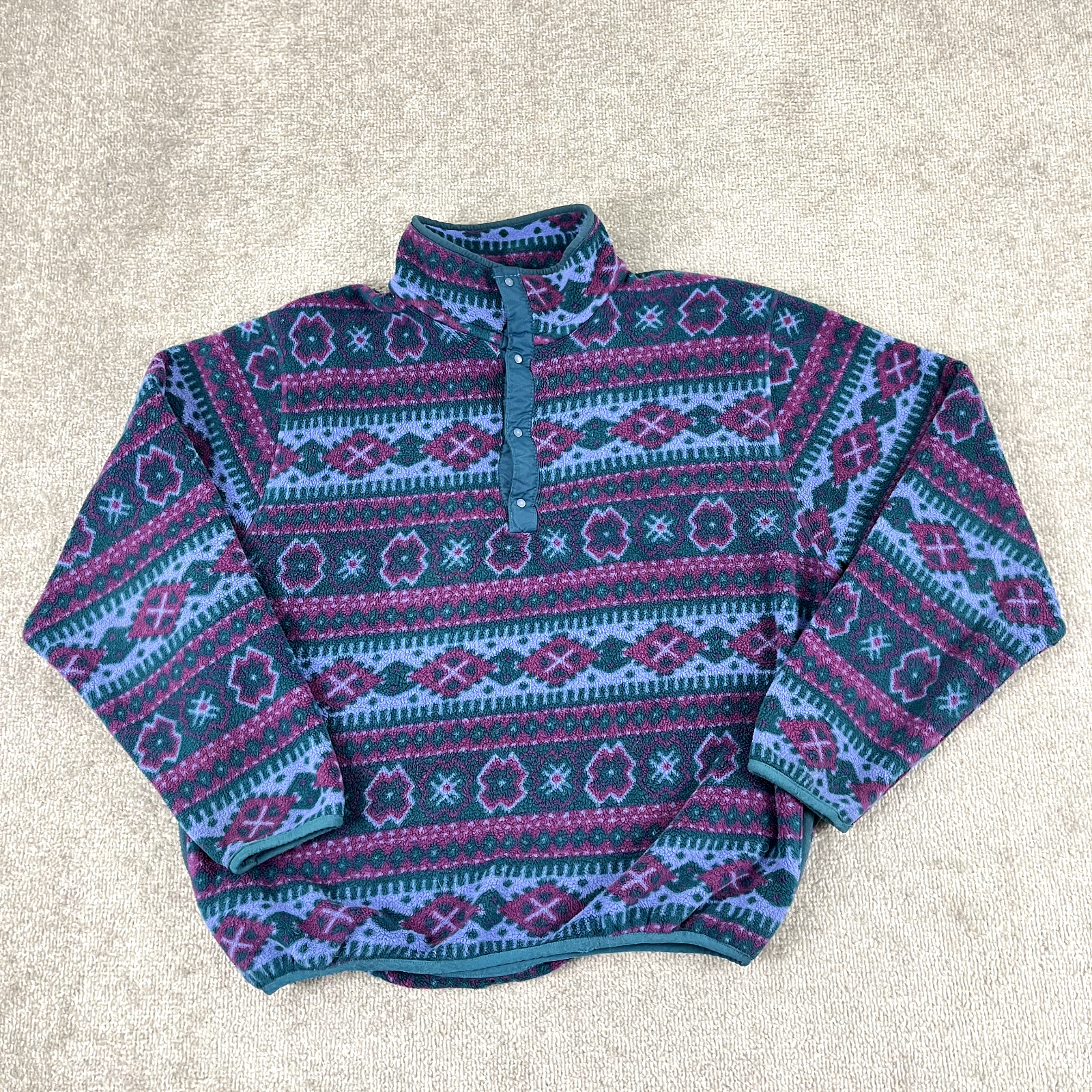 LL BEAN Sweater Adult Large T Snap Fleece Pullover Aztec