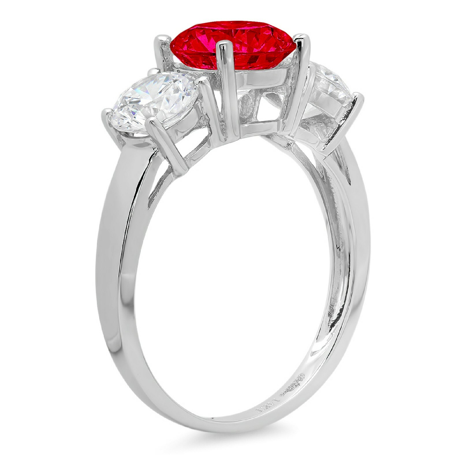 Pre-owned Pucci 3.25ct Round 3 Stone Simulated Ruby Stone Promise Wedding Ring 14k White Gold In Red