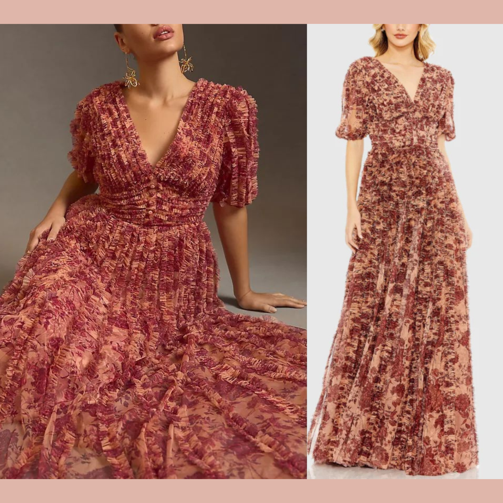 NWT MAC DUGGAL [ 12 ] 8013 Mesh V-Neck Floral Dress Gown in