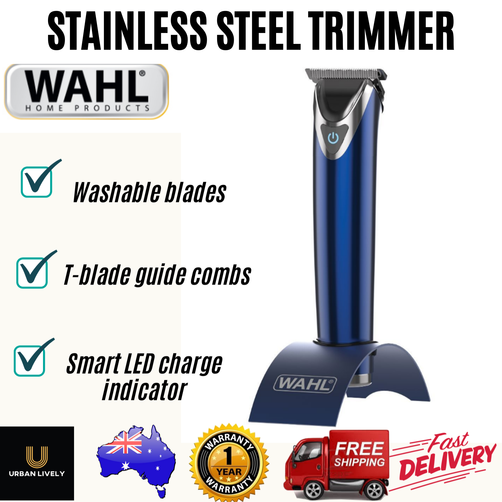 wahl home products stainless steel lithium ion  trimmer