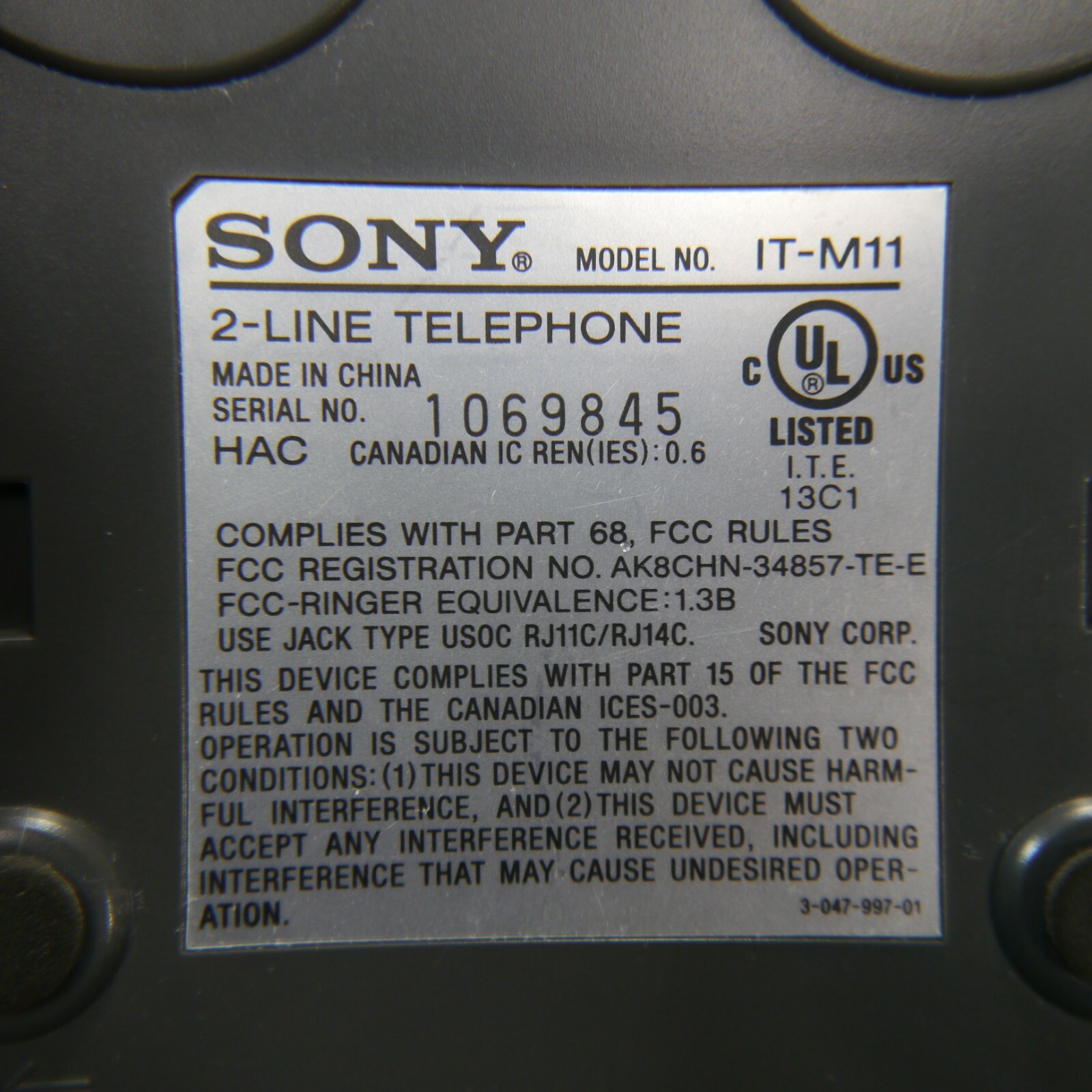 Sony Gray 2-Line Corded Desktop Touch Landline Telephone IT-M11 Tested Working