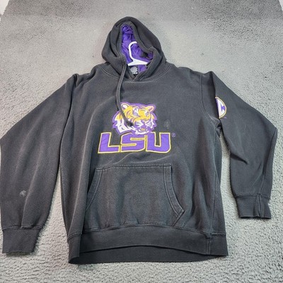 LSU Tigers Sweatshirt Hoodie Mens Medium Black NCAA Football Blue 84 Pullover