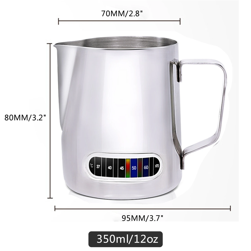 12/20Oz Milk Frothing Pitcher with Temperature Display Stainless Steel Milk Frother Pitcher Jug Cup for Latte Art Barista