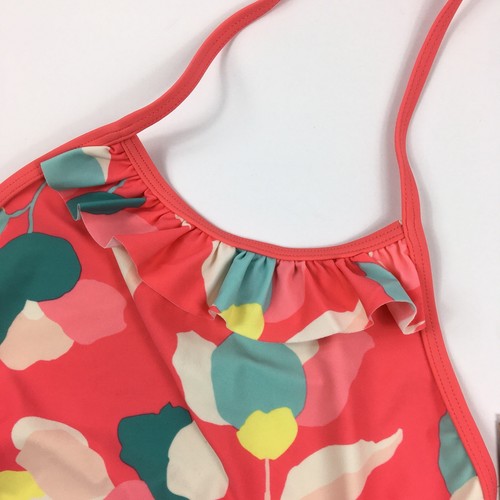 Tea Collection Halter Tie Passionfruit Ruffle Tankini Swim Top Guava Coral Sz 12