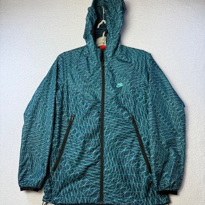 Nike Windrunner Mens Small Teal Navy Geometric Grid Windbreaker 630994-483