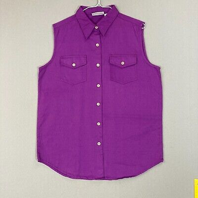 Arizona Youth XL 90s Sleeveless Button Up Shirt Blouse Casual Top Purple Pockets