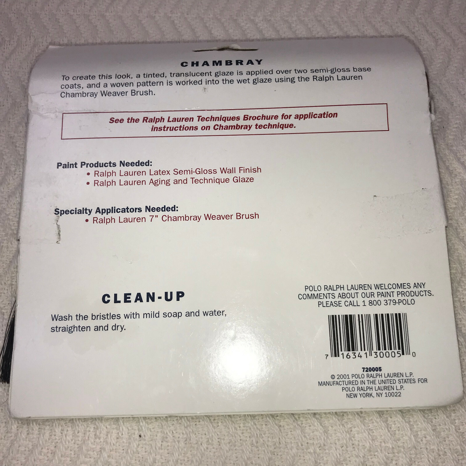 Ralph Lauren Paint 7 Inch Weaver Brush Chambray Effect Textured Walls 720005 NEW