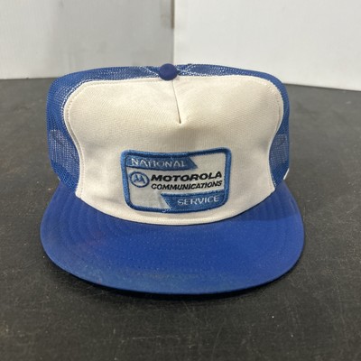 Vintage Motorola Communications Service Patch Snapback Trucker Hat Blue & White