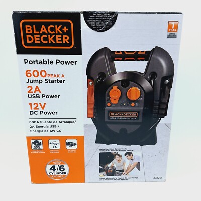 BLACK+DECKER J312B Power Station Jump Starter 700 Peak Amp Battery Booster, USB