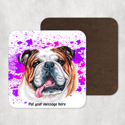 English Bulldog Paint Splatter Coaster, Printed Coaster, English Bulldog Owners