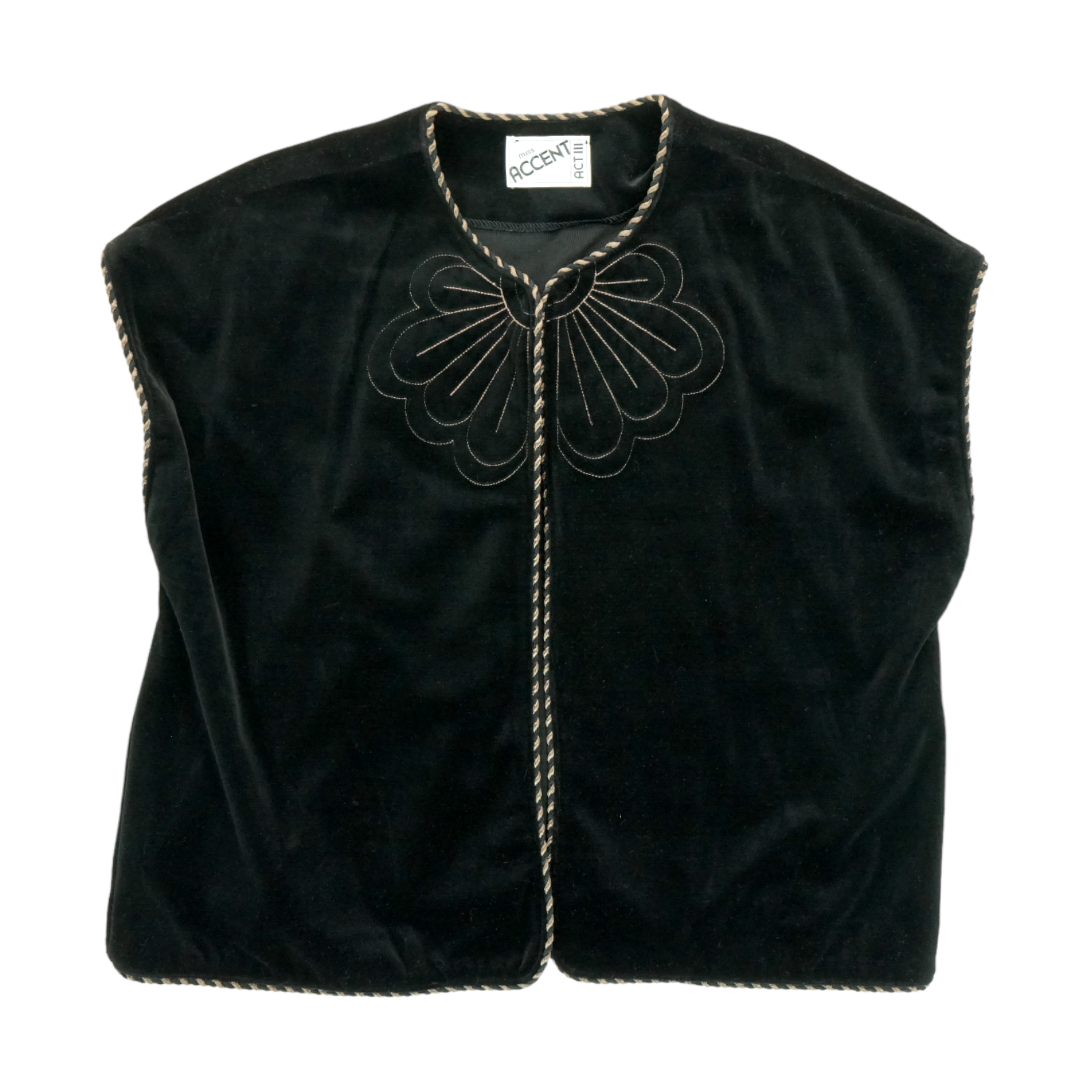 Vintage 70s Black Velvet Vest Gold Trim Embroidered Act III Vintage 70s Black Velvet Vest Gold Trim Embroidered Act III