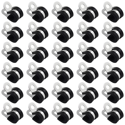 24pcs Stainless Steel Cable Clamp, 1/2   Rubber Cushioned Insulated Clamp Hose C