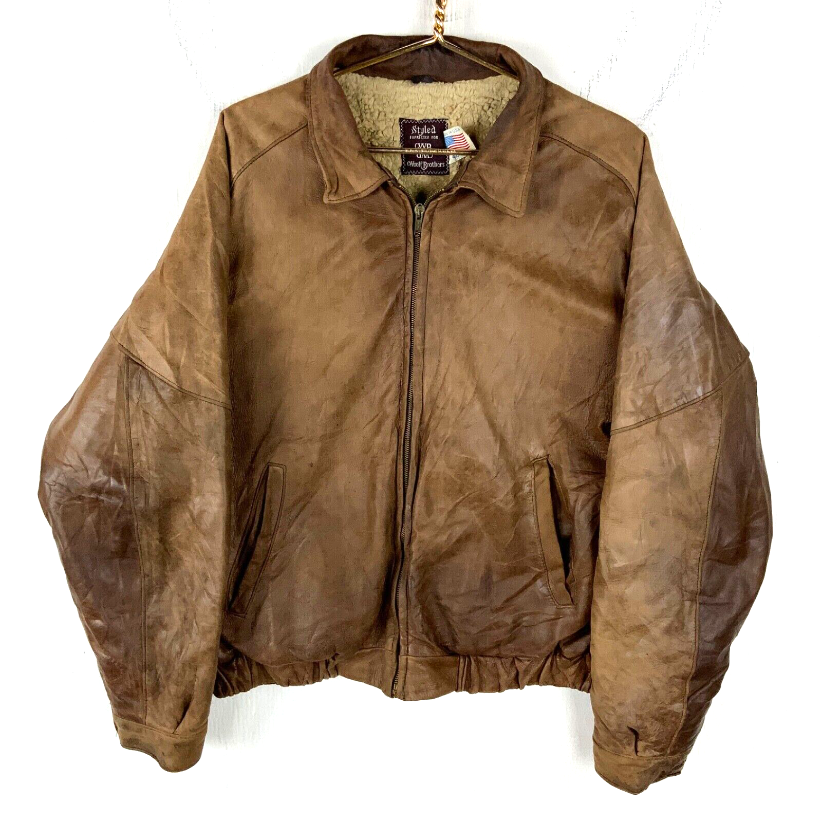 Vintage Leather Bomber Jacket Size 42 Brown Full Zip Made In Usa Woolf  Brothers | eBay