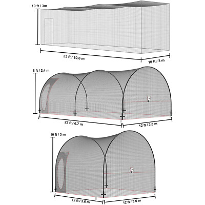 VEVOR 12/40/33/22FT Softball Baseball Cage Net and Frame Heavy Duty Pitching